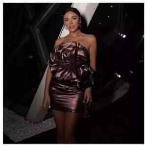 NWOT ZARA Voluminous Floral Metallic Mini Dress